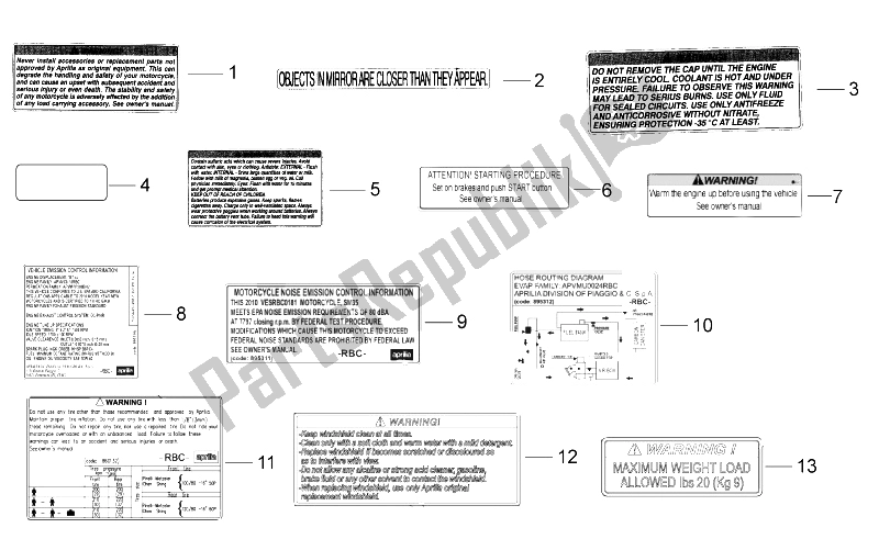 All parts for the Technical Decal of the Aprilia Scarabeo 125 200 Light Carb 2007