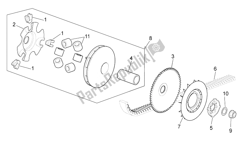 Tutte le parti per il Variatore del Aprilia Scarabeo 100 4T E3 2014