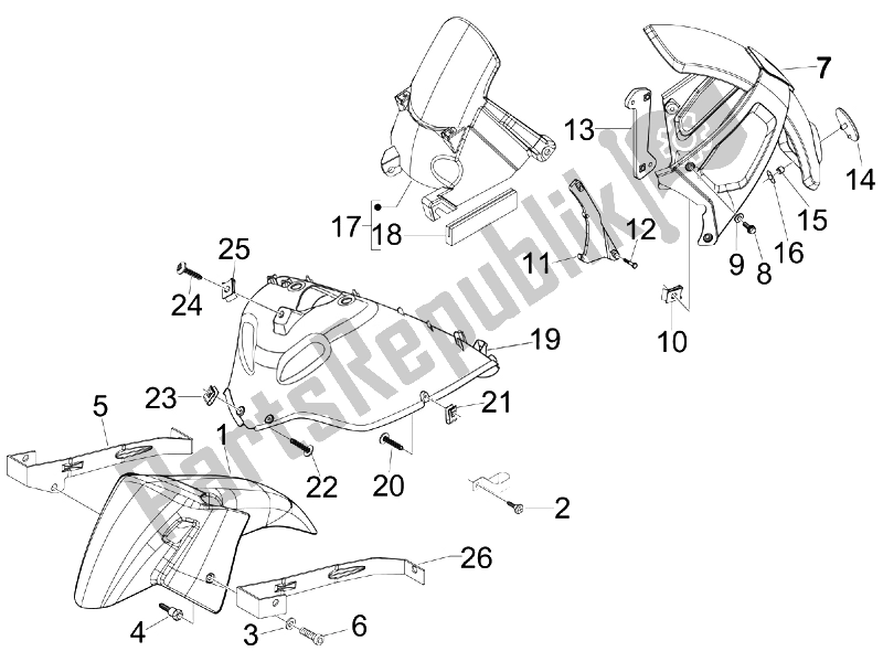 Todas as partes de Alojamento Da Roda - Guarda-lamas do Aprilia SR 300 MAX 2011