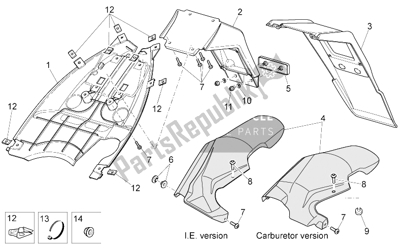 All parts for the Rear Body Iii of the Aprilia SR 50 H2O NEW IE Carb 2004