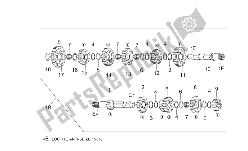 All parts for the Gear Box of the Aprilia RSV Mille 1000 2000