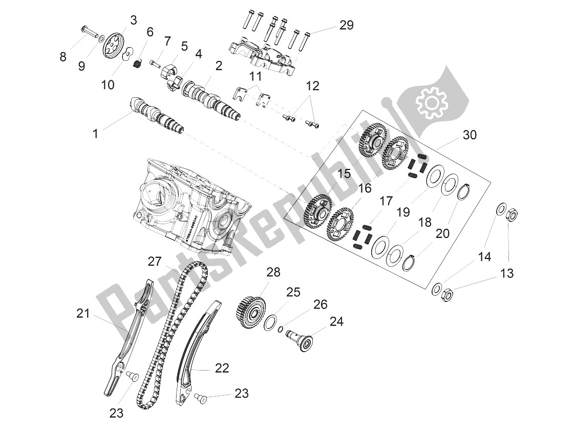 Wszystkie części do Uk? Ad Rozrz? Du Z Tylnym Cylindrem Aprilia Caponord 1200 USA 2015