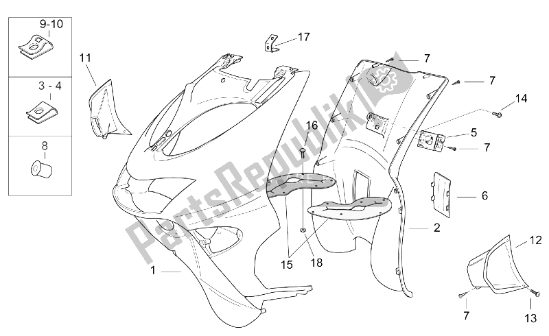 Wszystkie części do Przedni Korpus Iii Aprilia SR 50 H2O Ditech Carb 2000