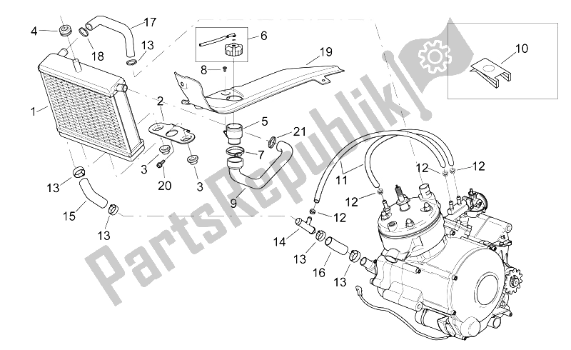 All parts for the Water Cooler of the Aprilia RS 50 1999