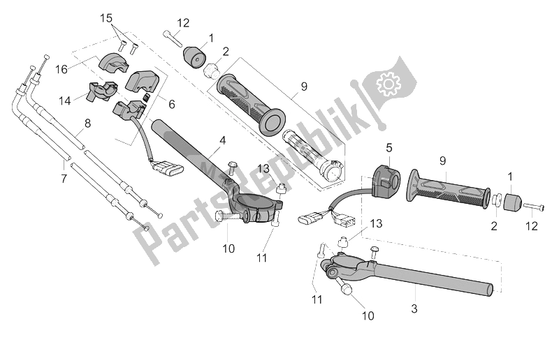 All parts for the Handlebar - Controls of the Aprilia RSV Mille Factory 1000 2004 - 2008