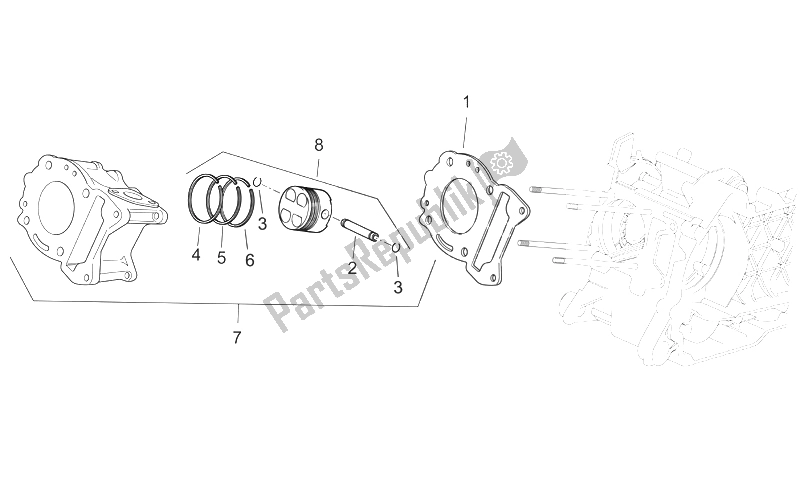 All parts for the Cylinder of the Aprilia Scarabeo 125 200 E3 ENG Piaggio 2006