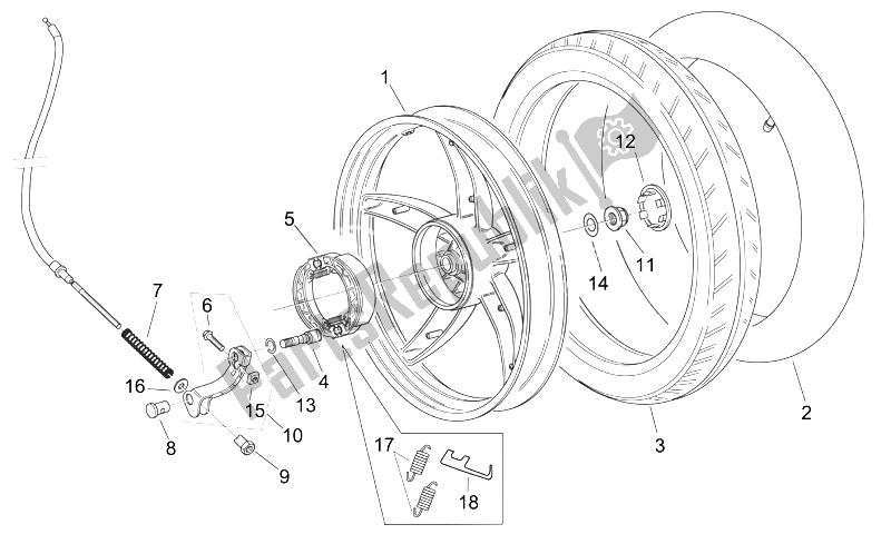 All parts for the Rear Wheel - Disc Brake of the Aprilia Scarabeo 50 2T E2 ENG Piaggio 2005