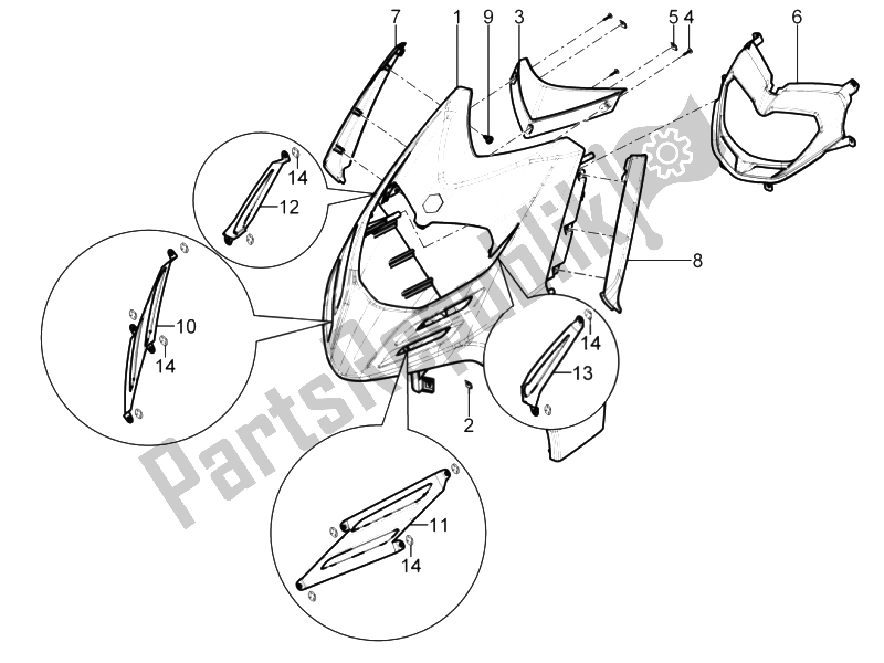 Todas las partes para Escudo Delantero de Aprilia SR Motard 50 2T E3 2012