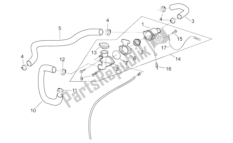All parts for the Thermostat of the Aprilia RS 250 1998