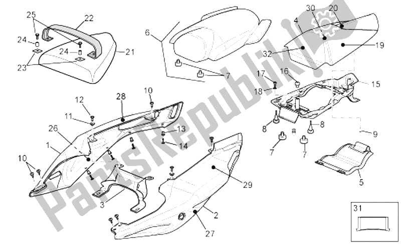 Todas las partes para Cuerpo Trasero - Carenado Trasero de Aprilia RSV Tuono 1000 2006