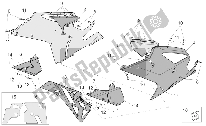 All parts for the Front Body - Fairings I of the Aprilia RSV Mille Factory 1000 2004 - 2008