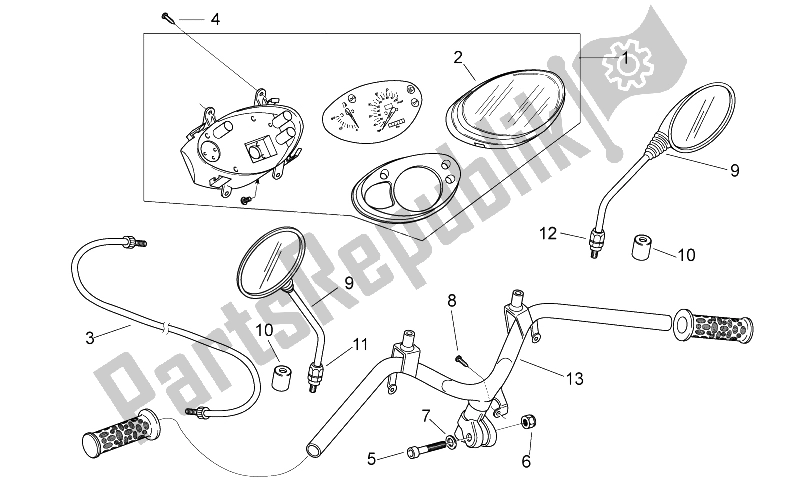 All parts for the Handlebar - Dashboard of the Aprilia Scarabeo 50 2T E2 NET 2010