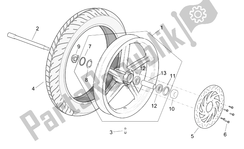 Todas as partes de Roda Da Frente do Aprilia Scarabeo 125 200 E3 ENG Piaggio 2006