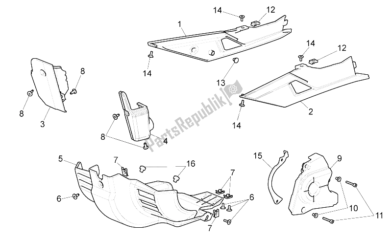 All parts for the Central Body of the Aprilia Pegaso Strada Trail 650 IE 2005