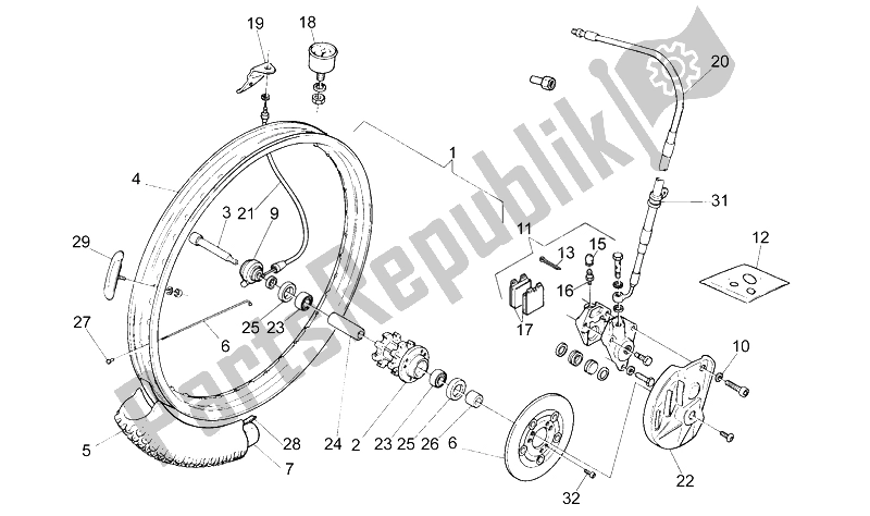All parts for the Front Wheel of the Aprilia Climber 280 1990
