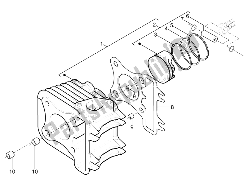 All parts for the Cylinder-piston-wrist Pin Unit of the Aprilia SR Motard 125 4T E3 2012