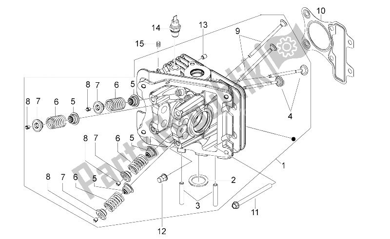 All parts for the Cylinder Head - Valves of the Aprilia Scarabeo 50 4T 4V E2 2010