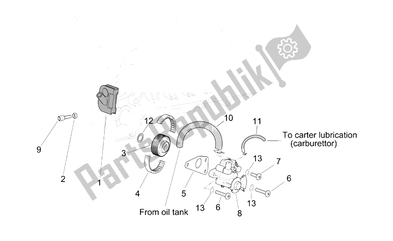 All parts for the Oil Pump of the Aprilia Scarabeo 50 2T E2 NET 2009