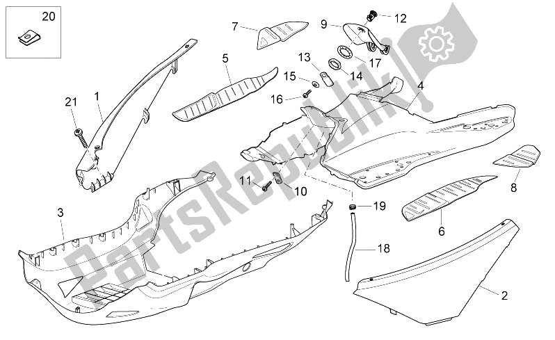 All parts for the Central Body of the Aprilia Atlantic 125 E3 2010