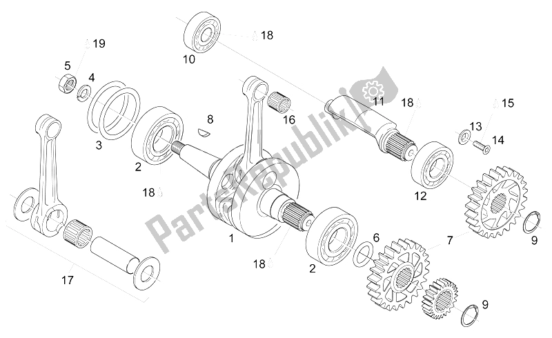 All parts for the Crankshaft - Balance Shaft of the Aprilia RS 125 1999