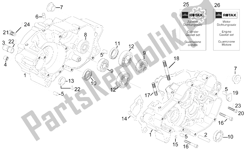 All parts for the Crankcase of the Aprilia MX 125 Supermotard 2004