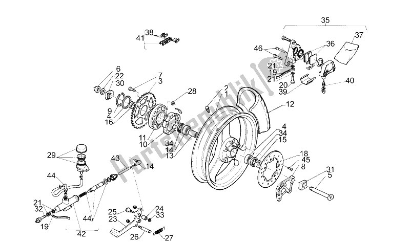 All parts for the Rear Wheel of the Aprilia RS 125 1995