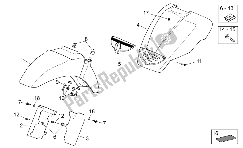 All parts for the Front Body I of the Aprilia Scarabeo 300 Light E3 2009