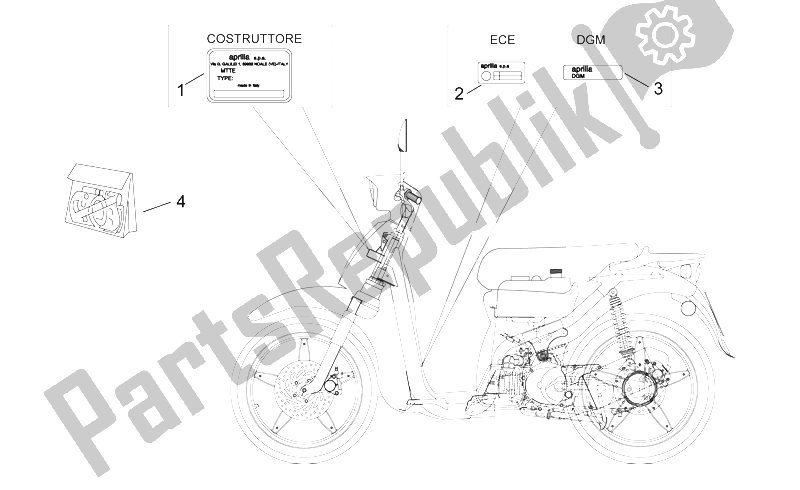 Tutte le parti per il Set Di Piastre E Decalcomania del Aprilia Scarabeo 50 2T ENG Minarelli 1998