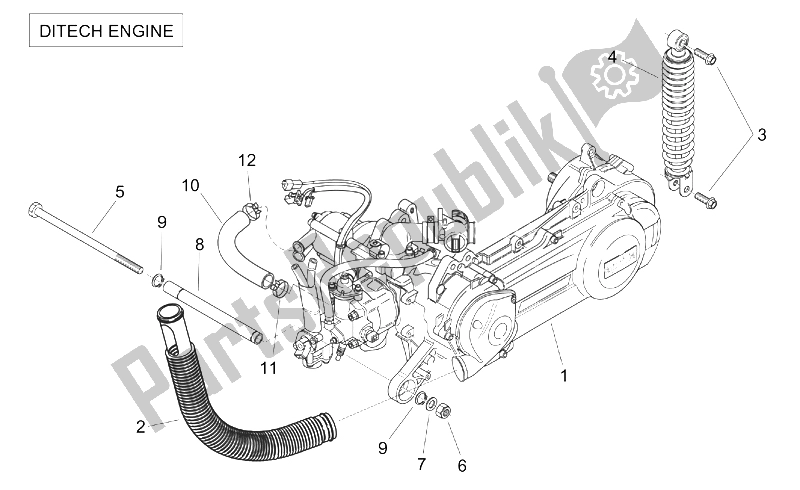 Alle onderdelen voor de Motor (ditech) van de Aprilia SR 50 H2O Ditech Carb 2000