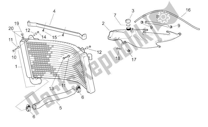 Alle onderdelen voor de Waterkoeler van de Aprilia RS 250 1998