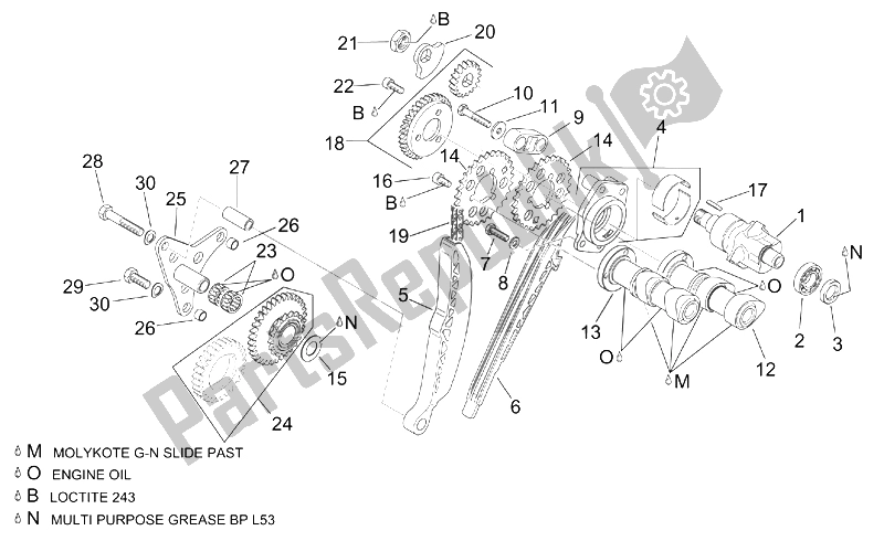All parts for the Rear Cylinder Timing System of the Aprilia ETV 1000 Capo Nord 2001