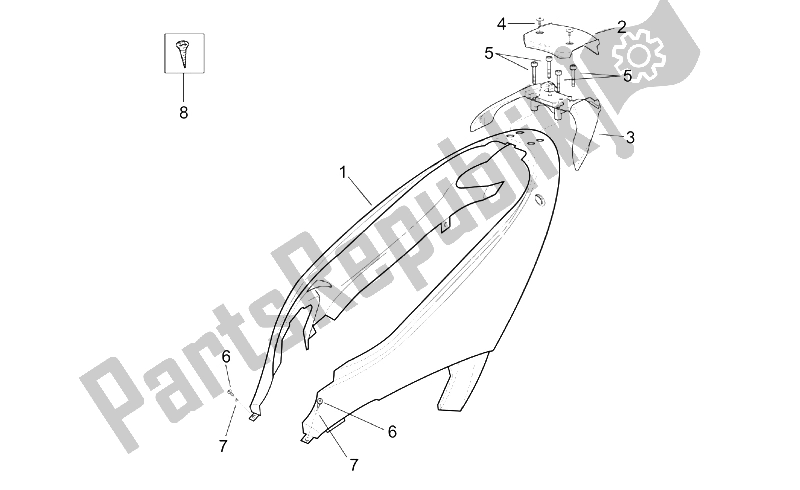 Tutte le parti per il Corpo Posteriore - Carenatura Posteriore del Aprilia Leonardo 250 ENG Yamaha 1999