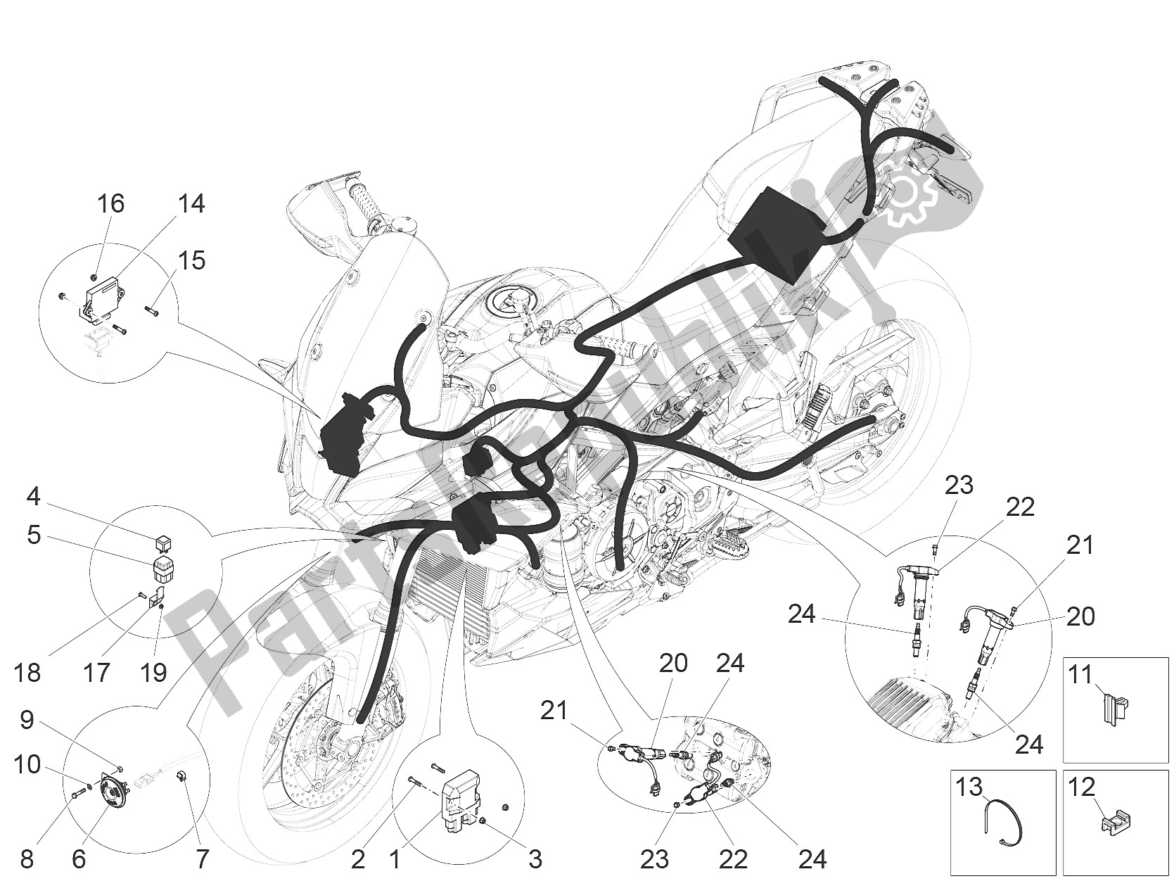 All parts for the Front Electrical System of the Aprilia Caponord 1200 USA 2015