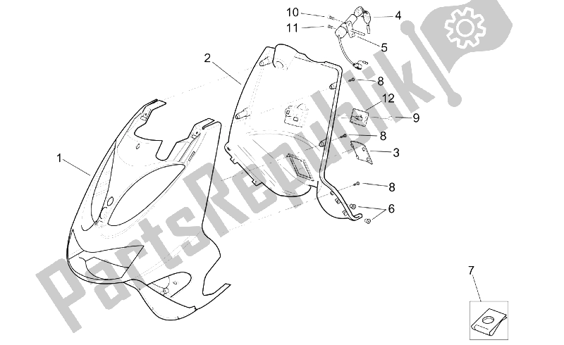 Todas as partes de Corpo Frontal - Escudo do Aprilia SR 125 150 1999