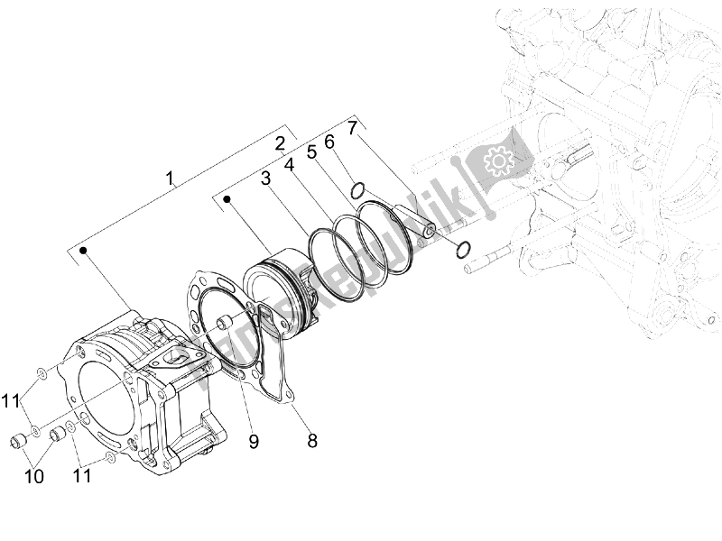 All parts for the Cylinder-piston-wrist Pin Unit of the Aprilia SR 300 MAX 2011