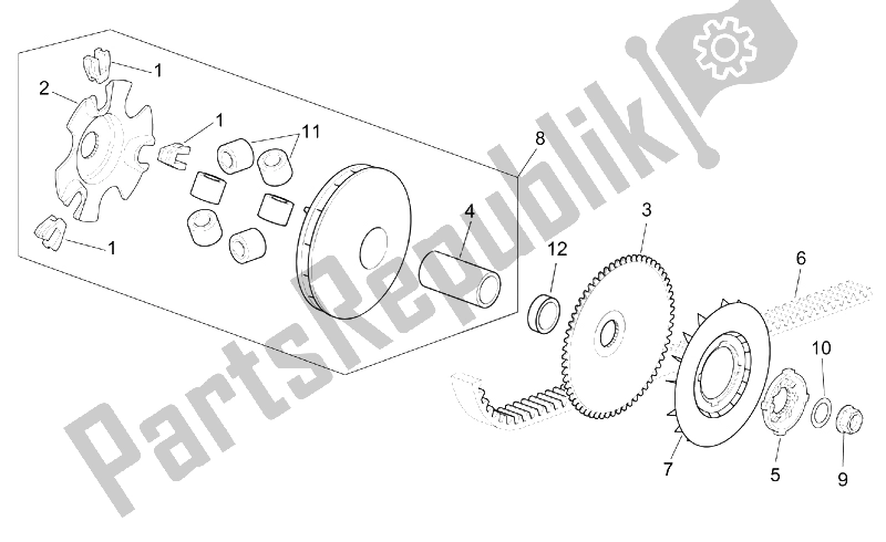 All parts for the Variator of the Aprilia Scarabeo 50 4T 2V E2 2002
