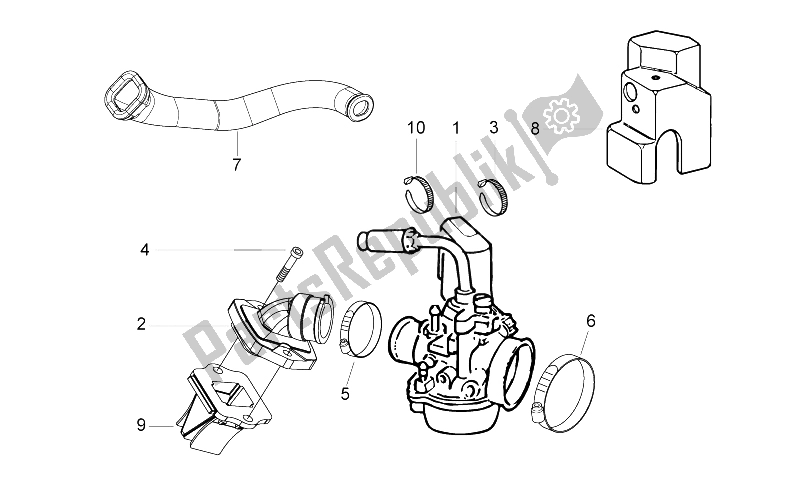 All parts for the Carburettor, Assembly - Union Pipe of the Aprilia SR Motard 50 2T E3 2012