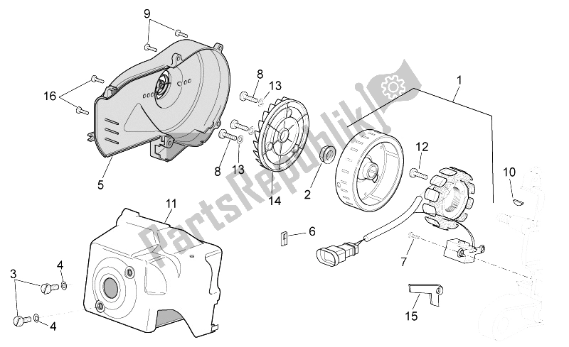 Todas las partes para Volante de Aprilia Scarabeo 50 2T E2 ENG Piaggio 2007