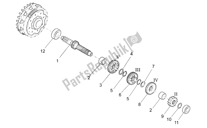 All parts for the Primary Gear Shaft of the Aprilia RXV 450 550 Street Legal 2009