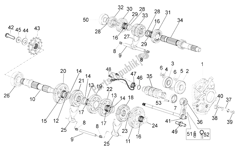 Alle onderdelen voor de Versnellingsbak van de Aprilia Tuono V4 1100 Factory USA CND 2016