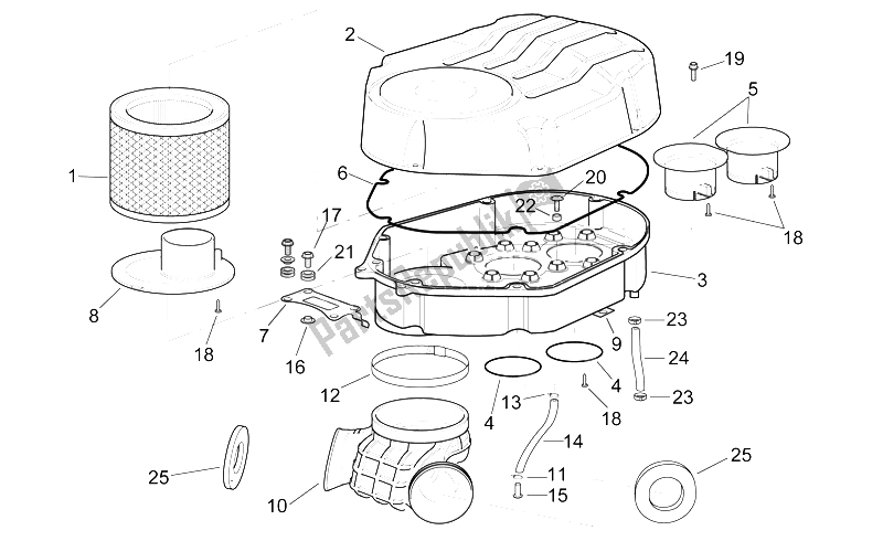 Alle onderdelen voor de Luchtfilterhuis van de Aprilia RSV Mille 1000 2000