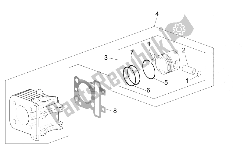 Toutes les pièces pour le Cylindre - Piston du Aprilia Scarabeo 50 4T 2V E2 2006