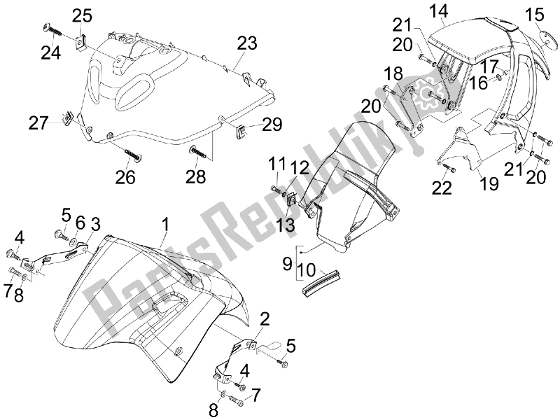 Alle onderdelen voor de Wielkast - Spatbord van de Aprilia SR MAX 125 2011