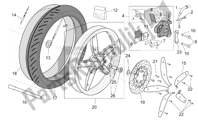 All parts for the Front Wheel - Disc Brake of the Aprilia Scarabeo 100 4T E2 2001