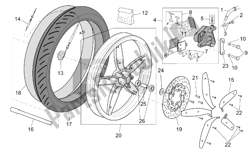 All parts for the Front Wheel - Disc Brake of the Aprilia Scarabeo 100 4T E2 2001