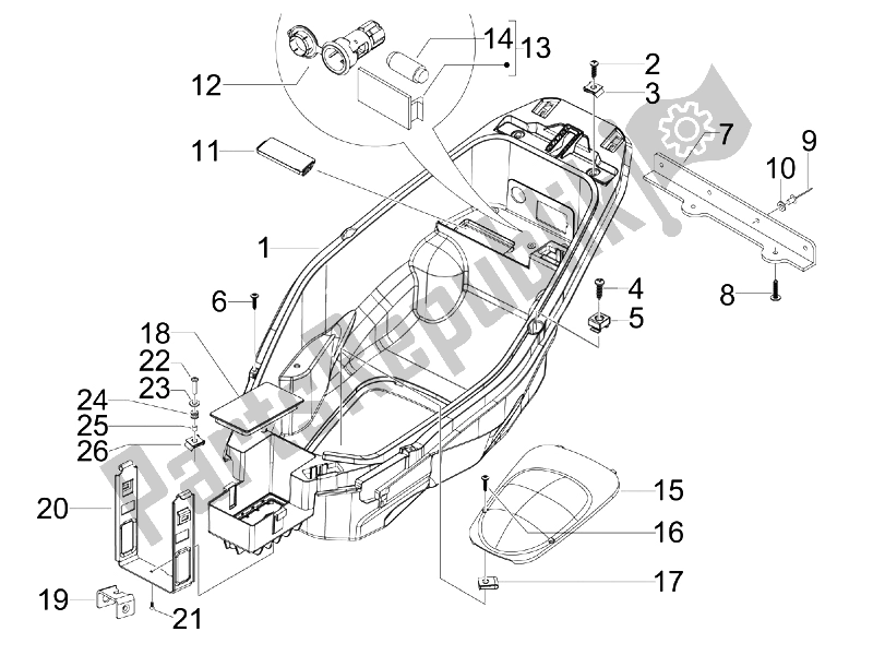 Toutes les pièces pour le Logement De Casque - Sous La Selle du Aprilia SR MAX 125 2011