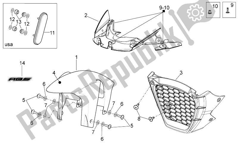 All parts for the Front Body Iii of the Aprilia Tuono 1000 V4 R Aprc ABS 2014