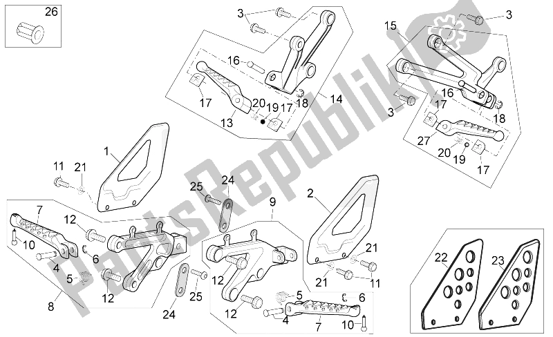 All parts for the Foot Rests of the Aprilia RSV Tuono 1000 2006