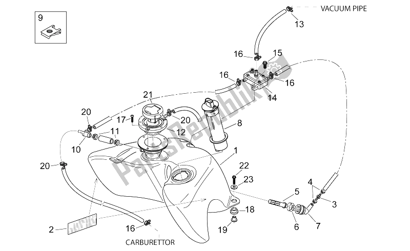 All parts for the Fuel Tank of the Aprilia Area 51 1998