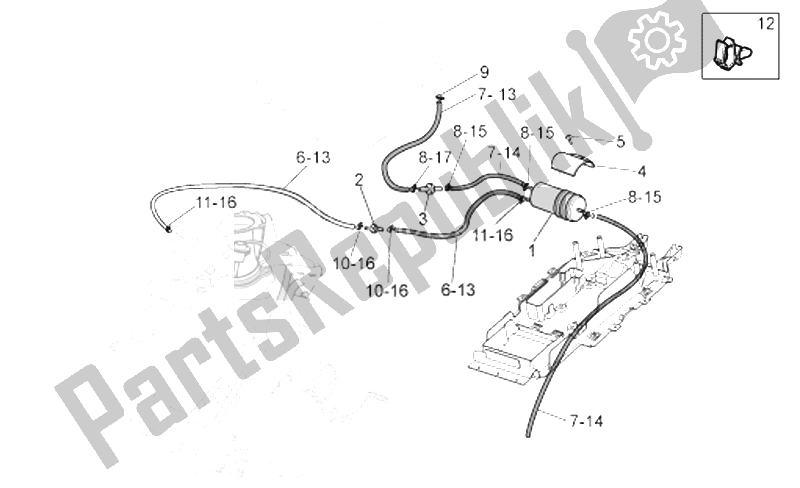 Alle onderdelen voor de Brandstofdampterugwinningssysteem van de Aprilia RSV Tuono 1000 2006